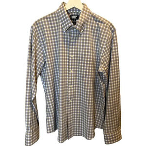 Lands End Dress Shirt Men M 15-15.5 Long Sleeve Plaid Traditional Fit Cotton